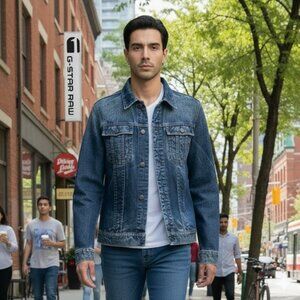 G-Star Raw 3301 Classic Slim Men’s Blue Distressed Button Down Denim Jacket